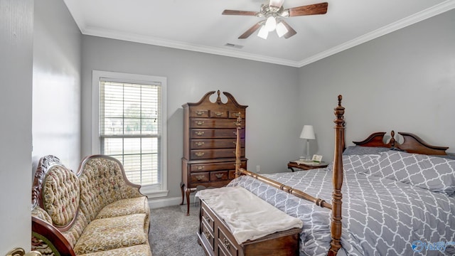 bedroom featuring baseboards, visible vents, multiple windows, and carpet