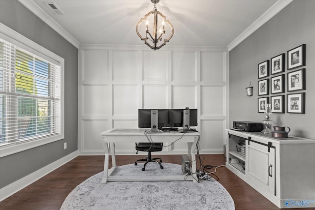 111 Starling Dr, Madison, AL 35756 - home office featuring visible vents, crown molding, and a decorative wall