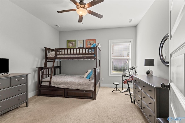 111 Starling Dr, Madison, AL 35756 - bedroom featuring visible vents, ceiling fan, light colored carpet, and baseboards