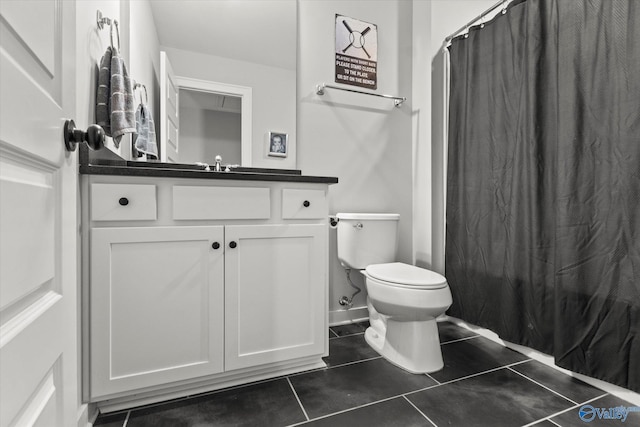 111 Starling Dr, Madison, AL 35756 - bathroom with toilet, tile patterned flooring, vanity, and a shower with shower curtain