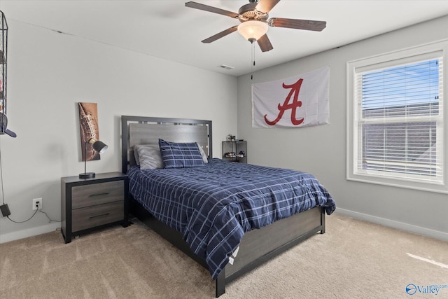 111 Starling Dr, Madison, AL 35756 - bedroom with baseboards, visible vents, a ceiling fan, and carpet flooring