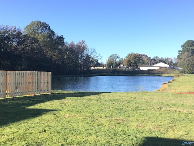 view of water feature featuring fence