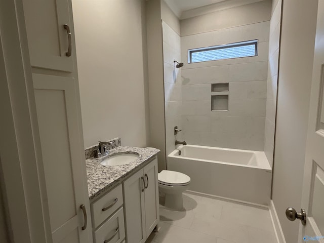 full bathroom featuring vanity, tile patterned flooring, toilet, and shower / bath combination