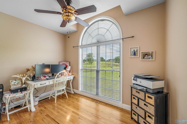 152 W Dr, Fyffe, AL 35971 - office space with a ceiling fan, baseboards, and wood finished floors
