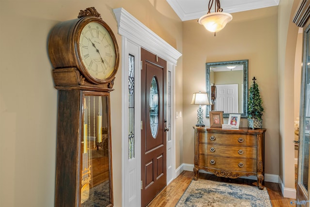 152 W Dr, Fyffe, AL 35971 - entryway with ornamental molding, wood finished floors, and baseboards