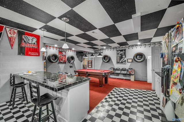 152 W Dr, Fyffe, AL 35971 - game room with tile patterned floors, pool table, and concrete block wall