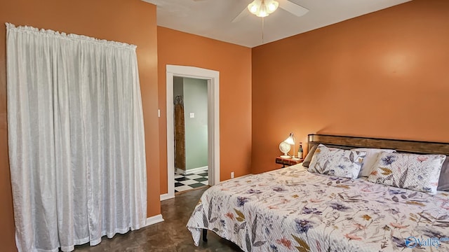 bedroom featuring a ceiling fan and baseboards