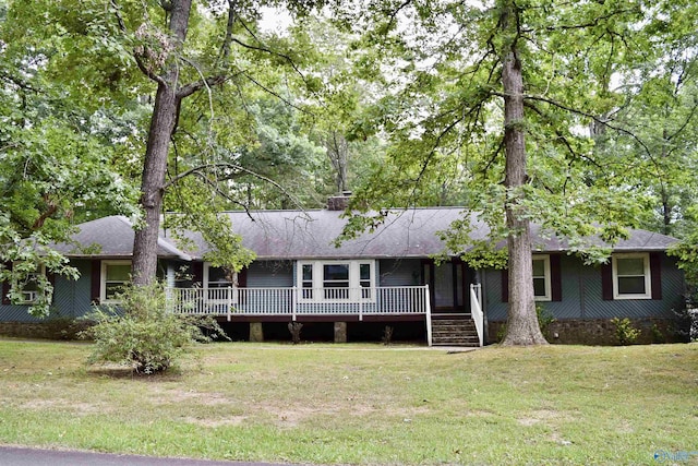 ranch-style house with a front lawn