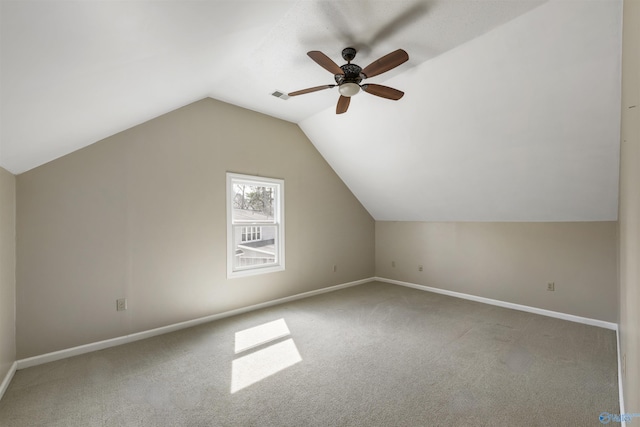 bonus room with visible vents, carpet flooring, baseboards, and lofted ceiling