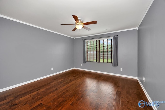 104 Summer Pointe Ln, Madison, AL 35757 - empty room featuring a ceiling fan, crown molding, baseboards, and dark wood-type flooring