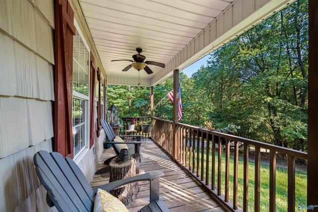 wooden terrace with ceiling fan