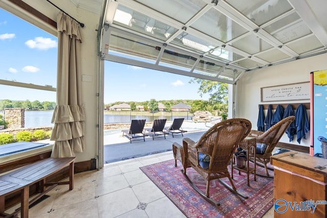 3127 Haddonstone Dr SE, Owens Cross Roads, AL 35763 - sunroom / solarium with a water view, healthy amount of natural light, and tile patterned flooring
