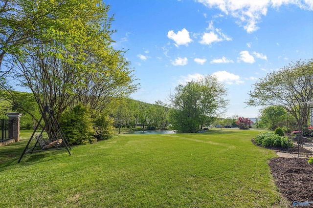 view of yard with a water view