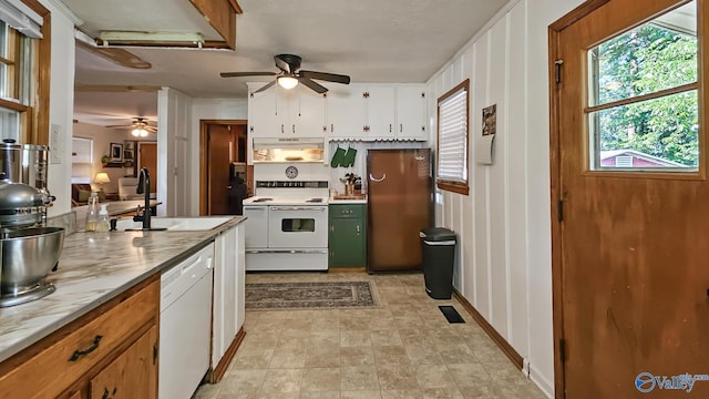 325 Crestview St, Athens, AL 35611 - kitchen with white appliances, a ceiling fan, under cabinet range hood, and light countertops