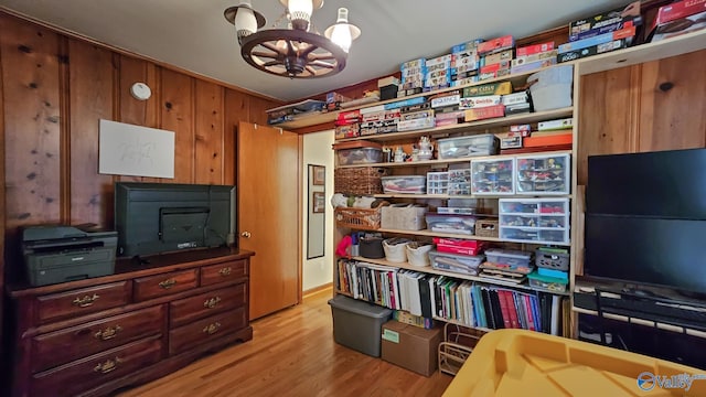 325 Crestview St, Athens, AL 35611 - office area with a chandelier, wood finished floors, and wood walls