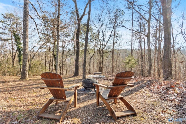 view of yard with an outdoor fire pit