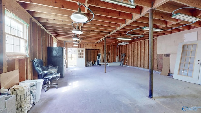 interior space featuring freestanding refrigerator