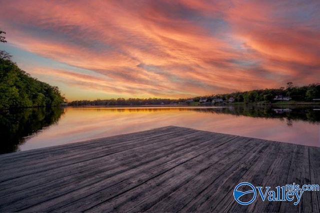 view of dock with a water view