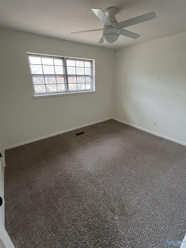 carpeted spare room with ceiling fan, plenty of natural light, and a textured ceiling