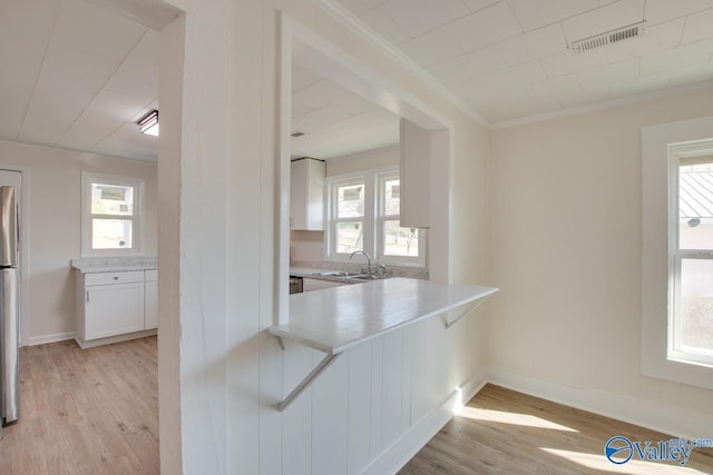 kitchen featuring a healthy amount of sunlight, light wood-style floors, and visible vents