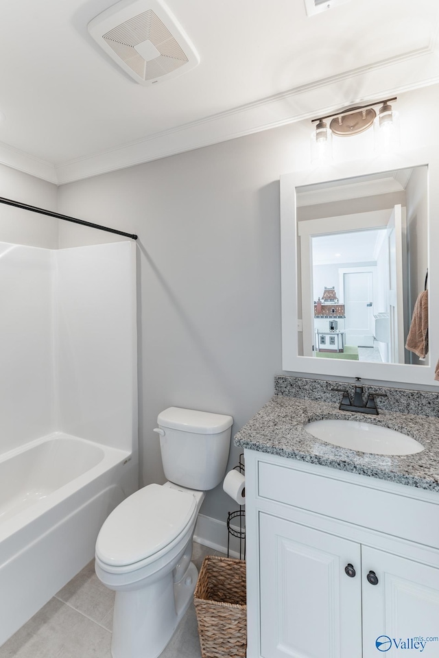 full bathroom with tile patterned flooring, vanity, toilet, and shower / tub combination