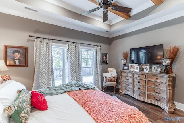 bedroom featuring ceiling fan and dark hardwood / wood-style flooring