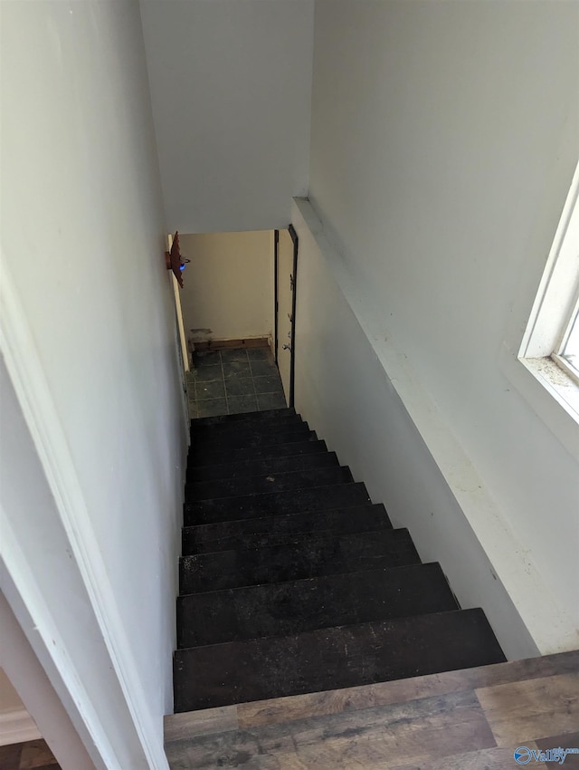 stairs with wood-type flooring