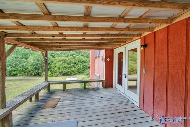 wooden terrace with french doors