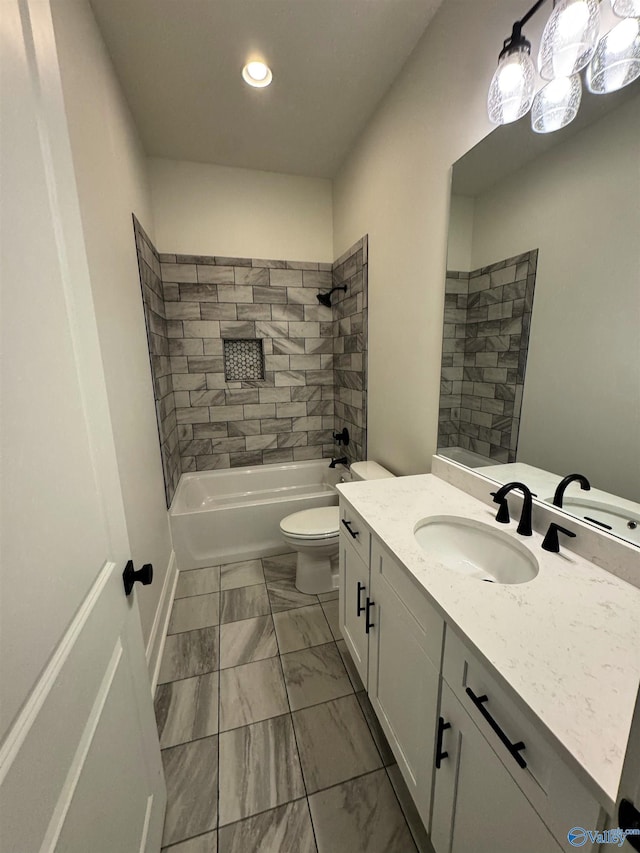 4829 Whorton Bend Rd, Gadsden, AL 35901 - bathroom with vanity, marble look tile flooring, recessed lighting, and  shower combination