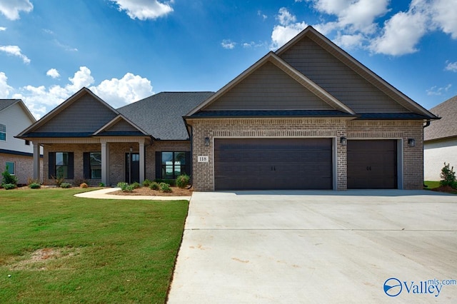 craftsman-style house with a front lawn and a garage