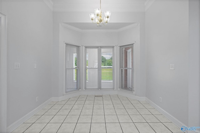 10214 New Cut Rd, Athens, AL 35611 - unfurnished room featuring crown molding, a chandelier, and light tile patterned floors