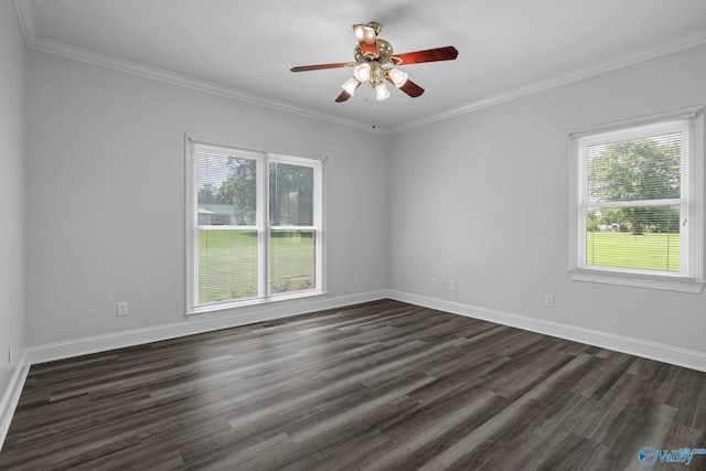 10214 New Cut Rd, Athens, AL 35611 - unfurnished room featuring healthy amount of natural light, a ceiling fan, dark wood-style floors, and ornamental molding
