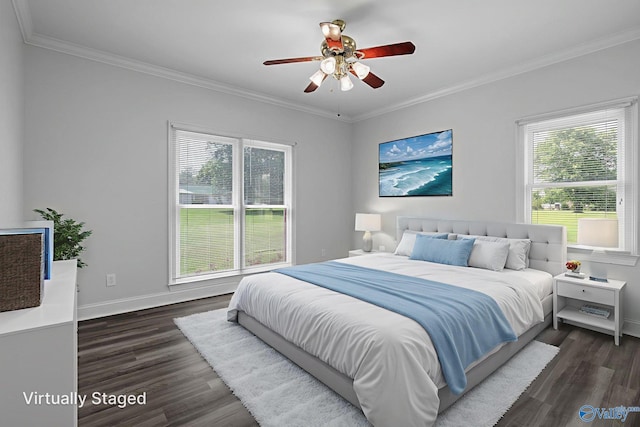 10214 New Cut Rd, Athens, AL 35611 - bedroom with ornamental molding, dark wood-style floors, and ceiling fan