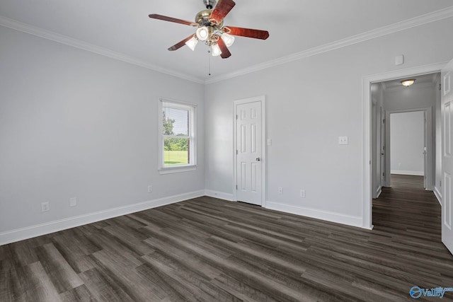 10214 New Cut Rd, Athens, AL 35611 - unfurnished bedroom with attic access, dark wood-style flooring, crown molding, and a ceiling fan