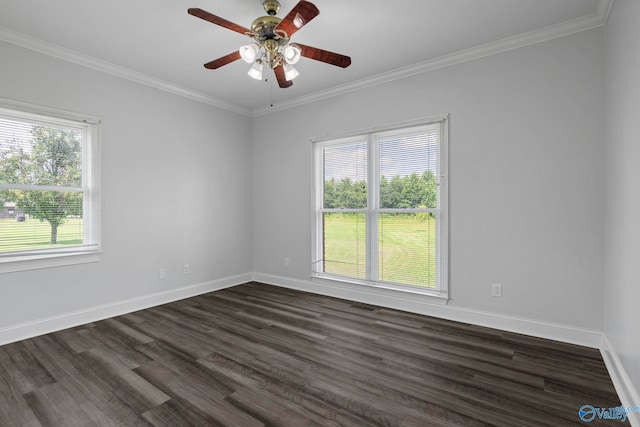 10214 New Cut Rd, Athens, AL 35611 - spare room featuring a ceiling fan, dark wood-style flooring, and ornamental molding