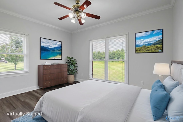 10214 New Cut Rd, Athens, AL 35611 - bedroom with wood finished floors, ornamental molding, and a ceiling fan
