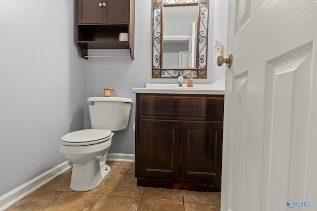 half bath featuring toilet, baseboards, and vanity