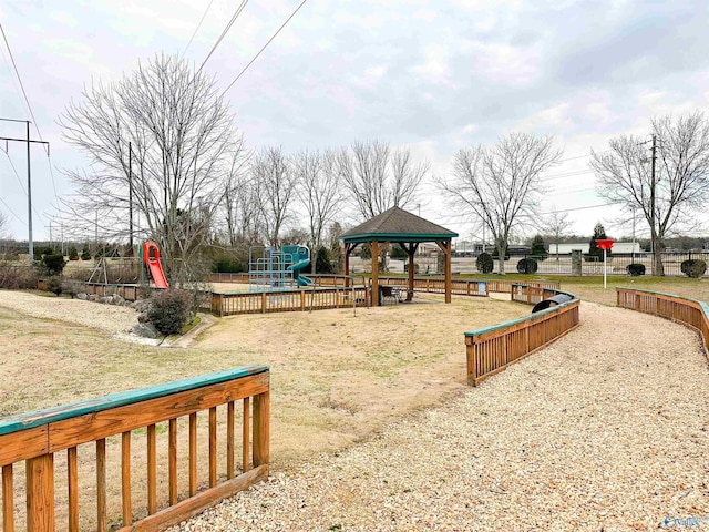 community jungle gym with fence