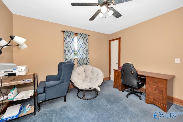 215 Dusty Dr SW, Arab, AL 35016 - carpeted office featuring a ceiling fan and baseboards