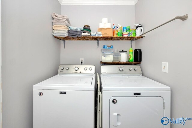 215 Dusty Dr SW, Arab, AL 35016 - laundry room featuring separate washer and dryer and crown molding