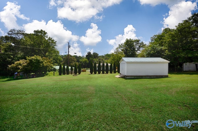 215 Dusty Dr SW, Arab, AL 35016 - view of grassy yard featuring a storage shed
