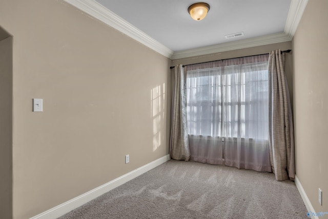 spare room featuring carpet and ornamental molding