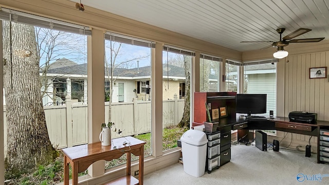 sunroom / solarium with plenty of natural light and ceiling fan