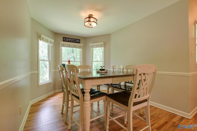 dining room with baseboards and light wood-style flooring