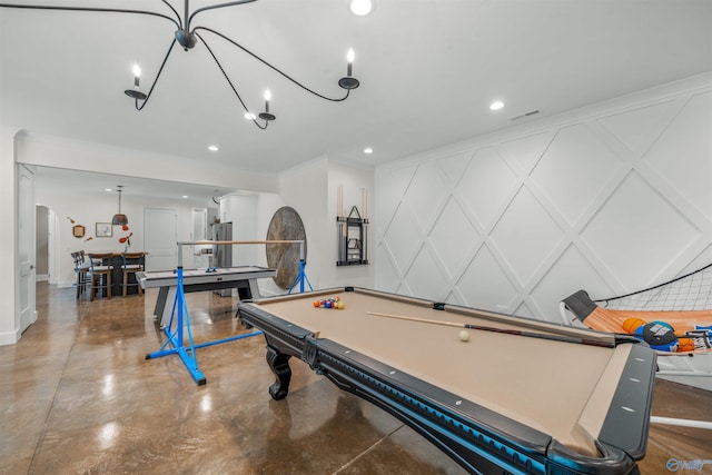 playroom featuring billiards and concrete flooring