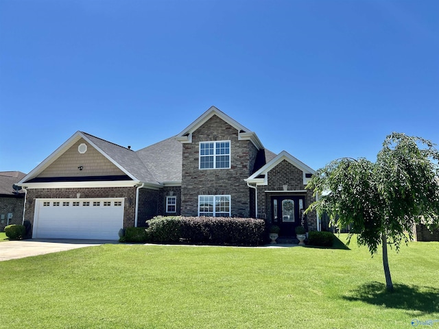 94 Owensby Way, Trinity, AL 35673 - view of front of home with a front lawn, a garage, concrete driveway, and stone siding