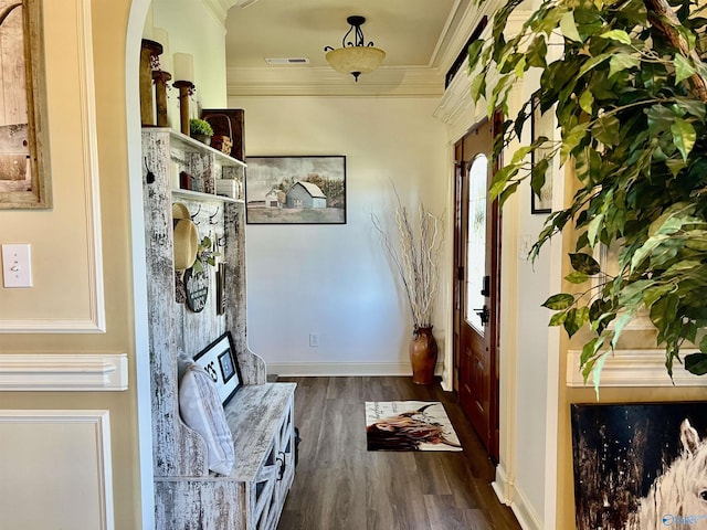 94 Owensby Way, Trinity, AL 35673 - foyer entrance featuring crown molding, wood finished floors, arched walkways, and baseboards