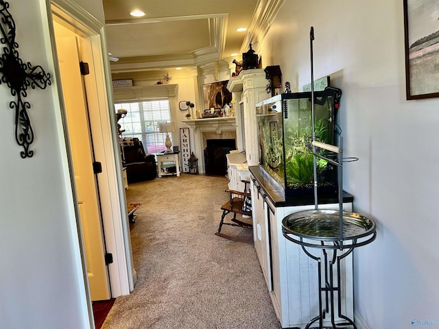 94 Owensby Way, Trinity, AL 35673 - hallway featuring ornamental molding, carpet flooring, and recessed lighting