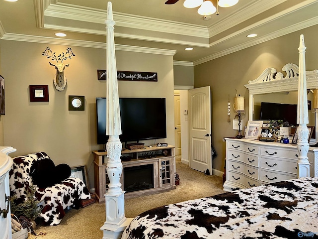 94 Owensby Way, Trinity, AL 35673 - carpeted bedroom with a tray ceiling, baseboards, recessed lighting, and ornamental molding