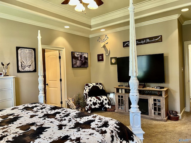 94 Owensby Way, Trinity, AL 35673 - bedroom featuring carpet flooring, crown molding, recessed lighting, and a raised ceiling